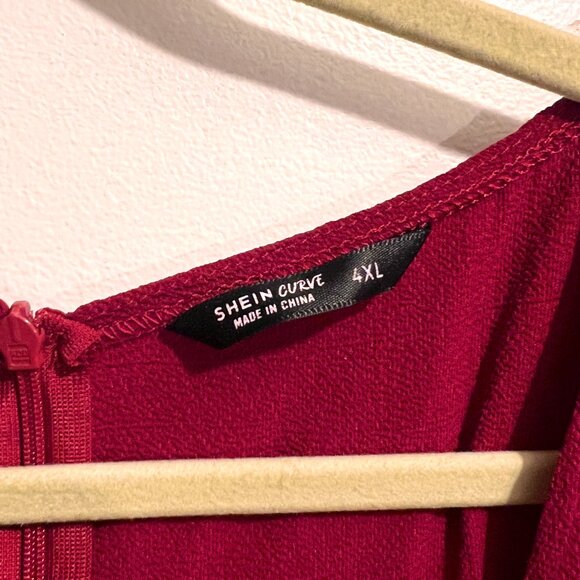 Bishop Sleeve Tie-Waist Pleated Jumpsuit from Shein in Burgundy - Picture 2 of 3